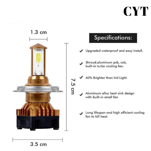 LED Headlight Bulb with Cooling Fan CYT Genuine LED Light