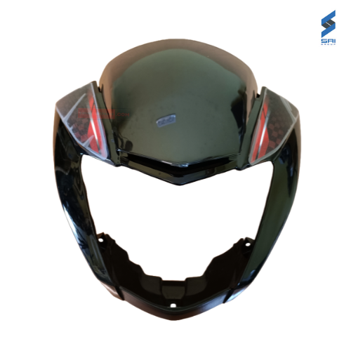 Glamour Latest New Model Headlight Visor with Glass Black with Red Sticker Sai Genuine Headlight Visor