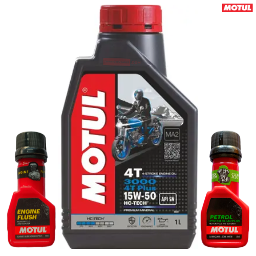 Motul 3000 15W-50 4T Plus Engine Oil 1L Combo Pack Motomarvel Offer
