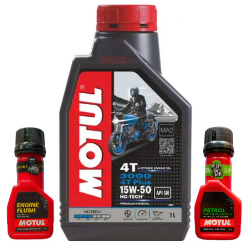 Motul 3000 15W-50 4T Plus Engine Oil 1L Combo Pack Motomarvel Offer