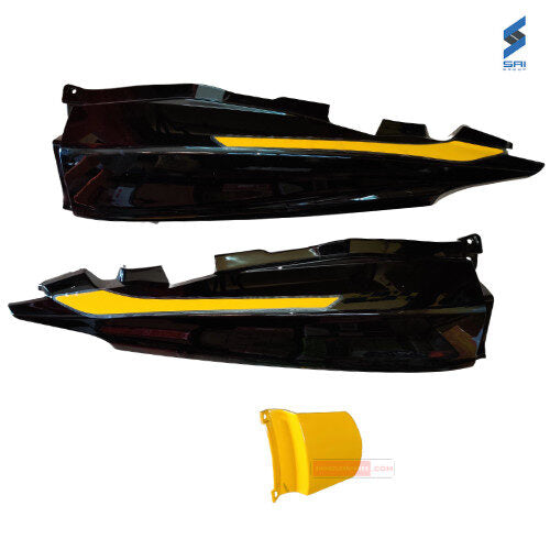 Passion Pro BS6 Rear Cowl (Set of 3) Black With Yellow Plate Genuine Rear Cowl