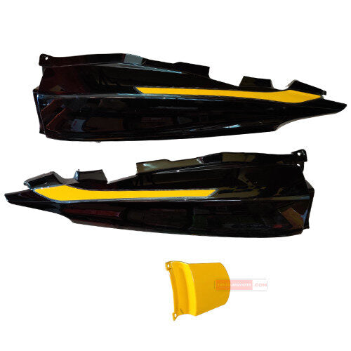 Passion Pro BS6 Rear Cowl (Set of 3) Black With Yellow Plate Genuine Rear Cowl