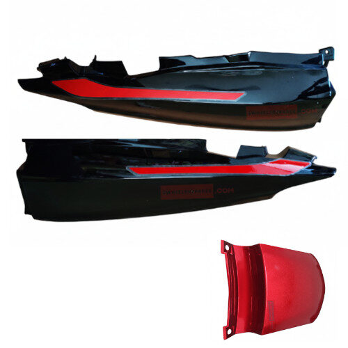 Passion Pro BS6 Rear Cowl (Set of 3) Black With Sports Red Plate Genuine Rear Cowl
