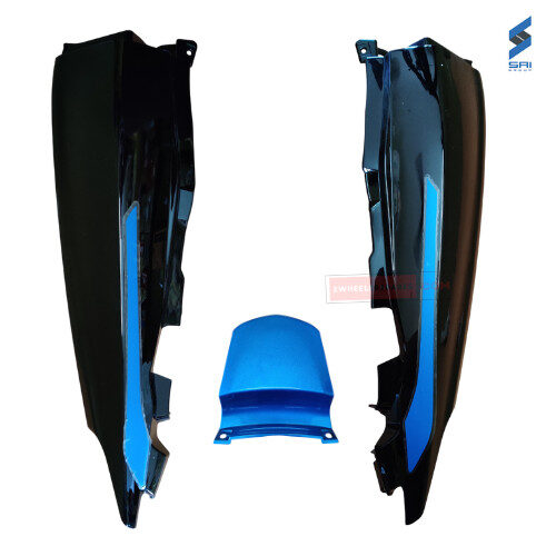 Passion Pro BS6 Rear Cowl (Set of 3) Black With Blue Plate Genuine Rear Cowl