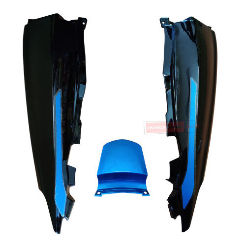 Passion Pro BS6 Rear Cowl (Set of 3) Black With Blue Plate Genuine Rear Cowl